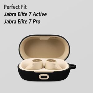 Geiomoo Silicone Carrying Case Compatible with Jabra Elite 7 Active/Jabra Elite 7 Pro, Portable Scratch Shock Resistant Cover with Carabiner (Black)
