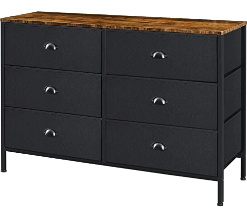 PRAISUN Larger 46.7''W 6 Drawer Dresser for Bedroom, Wide Fabric Dresser, Chest Dresser Organizer, Metal Handles, for Closet, Nursery, Living Room, Hallway - Black