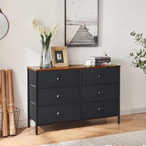 PRAISUN Larger 46.7''W 6 Drawer Dresser for Bedroom, Wide Fabric Dresser, Chest Dresser Organizer, Metal Handles, for Closet, Nursery, Living Room, Hallway - Black