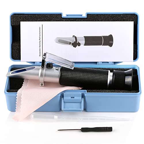 Water Salinity Refractometer, LEERCHUANG Dual Scales Hydrometer: Specific Gravity 1.000-1.070 & PPT 0-100 (1‰ = 1ppt = 1000 ppm), Handheld Seawater Tester for Aquarium, Marine Fish-Keeping, Pool Tank