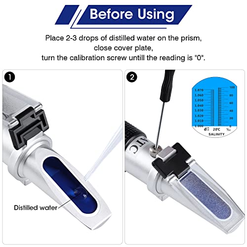 Water Salinity Refractometer, LEERCHUANG Dual Scales Hydrometer: Specific Gravity 1.000-1.070 & PPT 0-100 (1‰ = 1ppt = 1000 ppm), Handheld Seawater Tester for Aquarium, Marine Fish-Keeping, Pool Tank