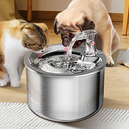 Homtyler Cat Water Fountain, Stainless Steel Inside Ultra-Quiet Pump, 2L/67oz Automatic Dog Dispenser Water Bowl, Multiple Pets Water Fountain