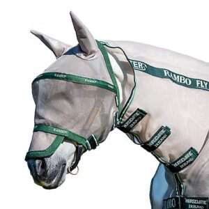 horseware ireland rambo flymask plus non treated, color: oatmeal/green, size: cob (dmaf15-mgg0-co)