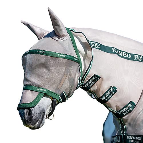 HORSEWARE IRELAND Rambo Flymask Plus Non Treated, Color: Oatmeal/Green, Size: Cob (DMAF15-MGG0-CO)