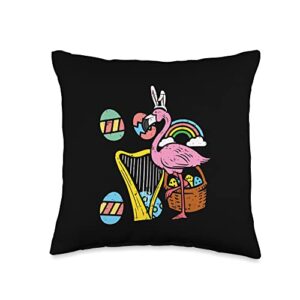 easter decor women men kids children easter gift easter flamingo bunny ears eggs harp cute women girls kids throw pillow, 16x16, multicolor