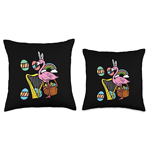 Easter Decor Women Men Kids Children Easter Gift Easter Flamingo Bunny Ears Eggs Harp Cute Women Girls Kids Throw Pillow, 16x16, Multicolor