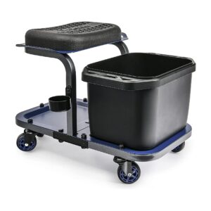 urbantransit rolling car wash stool with bucket - save your back, an ideal caddy cart for car detailing, cleaning, painting and gardening - 350 lb capacity with easy-glide wheels and removable seat