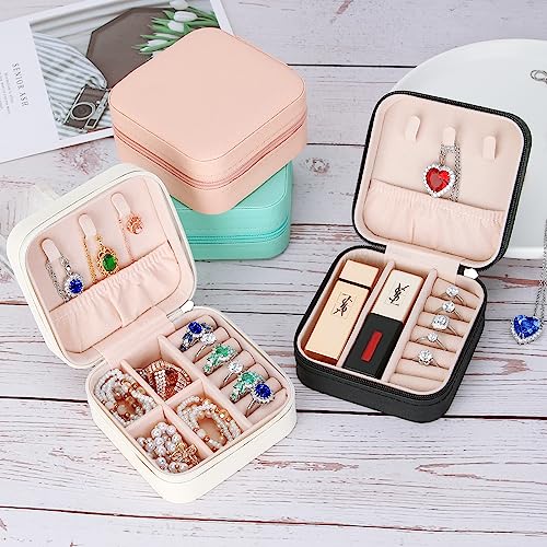 LETURE 3 Pieces Small Jewelry Box Organizer for Women Travel, Portable Mini Travel Jewelry Organizer Display Storage Box For Rings Earrings Necklaces Gifts (3PCS PINK)