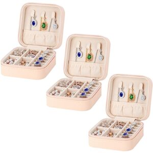 leture 3 pieces small jewelry box organizer for women travel, portable mini travel jewelry organizer display storage box for rings earrings necklaces gifts (3pcs pink)