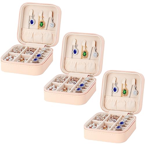 LETURE 3 Pieces Small Jewelry Box Organizer for Women Travel, Portable Mini Travel Jewelry Organizer Display Storage Box For Rings Earrings Necklaces Gifts (3PCS PINK)