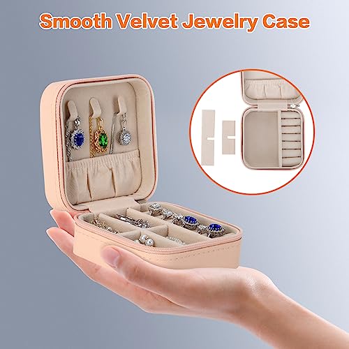 LETURE 3 Pieces Small Jewelry Box Organizer for Women Travel, Portable Mini Travel Jewelry Organizer Display Storage Box For Rings Earrings Necklaces Gifts (3PCS PINK)