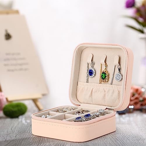 LETURE 3 Pieces Small Jewelry Box Organizer for Women Travel, Portable Mini Travel Jewelry Organizer Display Storage Box For Rings Earrings Necklaces Gifts (3PCS PINK)