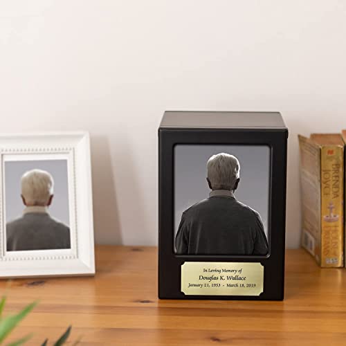 Wooden Urns for Ashes Adult Male,Urns for Human Ashes Black with Photo The Perfect Resting Place for Our Beloved Ones. Holds Up to 200 Cubic Inches of Ashes