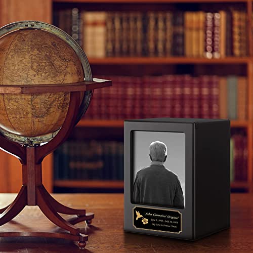 Wooden Urns for Ashes Adult Male,Urns for Human Ashes Black with Photo The Perfect Resting Place for Our Beloved Ones. Holds Up to 200 Cubic Inches of Ashes