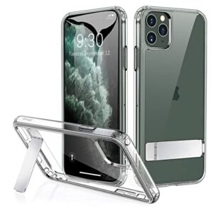 jetech case for iphone 11 pro 5.8-inch with stand, support wireless charging, slim shockproof bumper phone cover, 3-way metal kickstand (clear)
