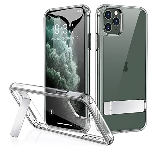 JETech Case for iPhone 11 Pro 5.8-Inch with Stand, Support Wireless Charging, Slim Shockproof Bumper Phone Cover, 3-Way Metal Kickstand (Clear)