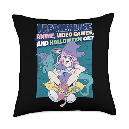 Cute Kawaii Girl Gaming Gamer - Anime, Video Games Throw Pillow, 18x18, Multicolor