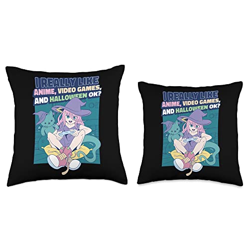 Cute Kawaii Girl Gaming Gamer - Anime, Video Games Throw Pillow, 18x18, Multicolor