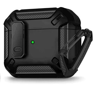 oetker compatible airpods 3 case cover, secure lock clip full-body rugged airpods 3rd generation shockproof case hard shell for men women with keychain for airpod gen 3 charging case 2021,black