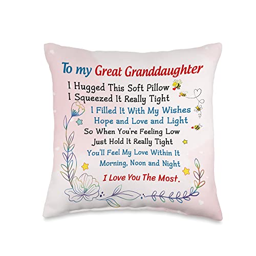 Pillow for Great Granddaughter from Great Grandma To My Granddaughter I Hugged This Soft Throw Pillow, 16x16, Multicolor