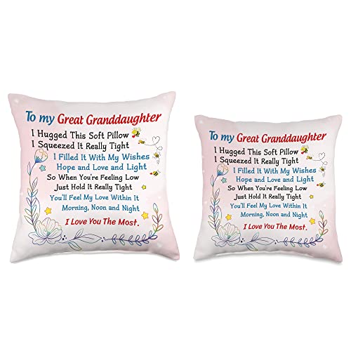 Pillow for Great Granddaughter from Great Grandma To My Granddaughter I Hugged This Soft Throw Pillow, 16x16, Multicolor