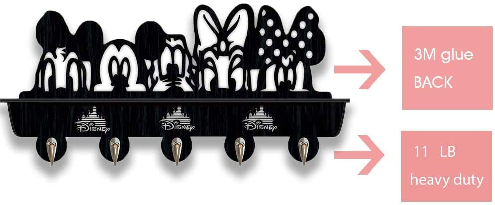 deksu Disney Cartoon Characters Animals Art Wall Mounted Decorative Coat Hooks (Mickey Mouse 5 Hooks Black) , Farmhouse Mounted Coat Rac