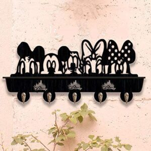 deksu Disney Cartoon Characters Animals Art Wall Mounted Decorative Coat Hooks (Mickey Mouse 5 Hooks Black) , Farmhouse Mounted Coat Rac