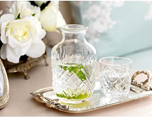 DUHALINE Crystal Bedside Carafe and Glass Set, Crystal Bedside Night Carafe Pitcher and Tumbler Glass Set, 2 Piece Water Pitcher And Cup Night Set (17.75 oz or 525 ml)