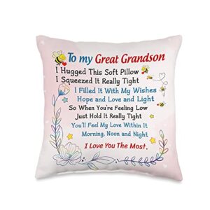 pillow for great grandson from great grandma to my grandson i hugged this soft throw pillow, 16x16, multicolor