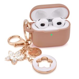 case for airpods 3 - visoom airpods 3rd generation cases cover women 2022 silicone for ipod 3 earbuds wireless charging case with accessorie girl bling keychain for apple airpod gen 3(milk tea)