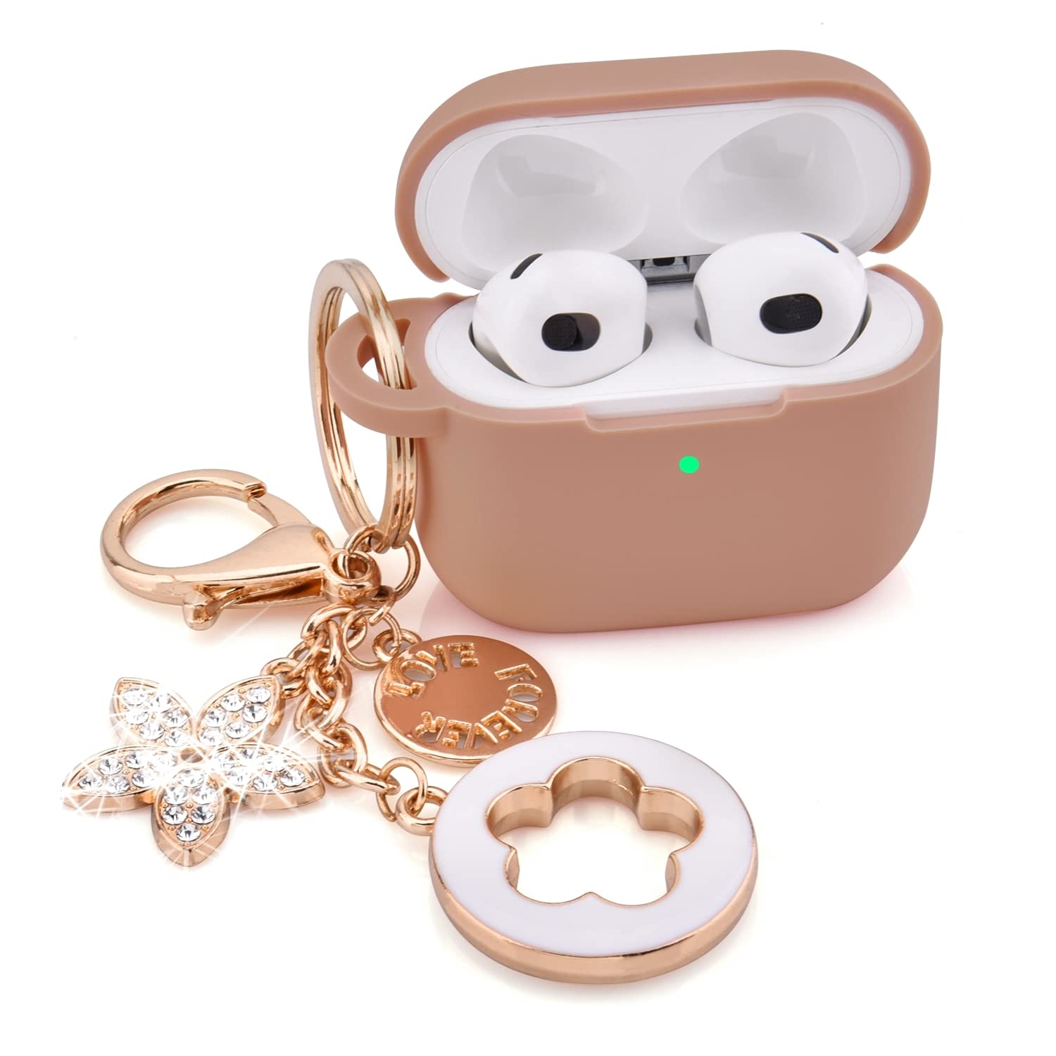 Case for Airpods 3 - VISOOM Airpods 3rd Generation Cases Cover Women 2022 Silicone for iPod 3 Earbuds Wireless Charging Case with Accessorie Girl Bling Keychain for Apple Airpod Gen 3(Milk Tea)