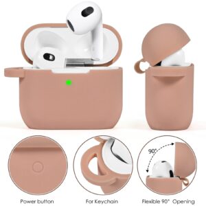 Case for Airpods 3 - VISOOM Airpods 3rd Generation Cases Cover Women 2022 Silicone for iPod 3 Earbuds Wireless Charging Case with Accessorie Girl Bling Keychain for Apple Airpod Gen 3(Milk Tea)