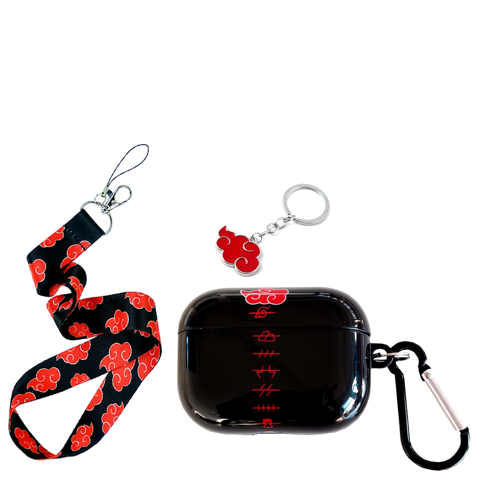 with Red Cloud Lanyard Keychain AirPods Pro Case， Personalised Anime and Unique IMD Process TPU Soft AirPods Pro Case, Black