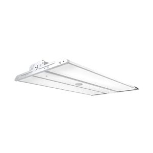 keystone xfit linear led high bay, 65/90/105 watt selectable, 4000k or 5000k tunable, 120-277v, v-hook and chain mounting kit included, dlc 5.1 premium, kt-hbled105ps-2fb-8csd-vdim-p