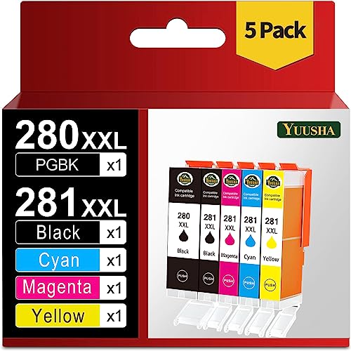 YUUSHA Compatible Ink Cartridge Replacement for Canon 280 281 XXL PGI-280XXL CLI-281XXL for Pixma TR7520 TR8520 TS9120 TS6120 TS6220 TS6320 TS8320 TS8220 TS8120 Printer, 5 Pack