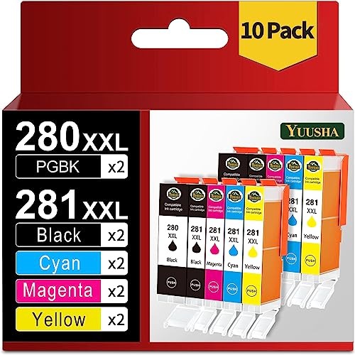 YUUSHA Compatible Ink Cartridge Replacement for Canon 280 281 XXL PGI-280XXL CLI-281XXL for Pixma TR7520 TR8520 TS9120 TS6120 TS6220 TS6320 TS8320 TS8220 TS8120 Printer, 10 Packs(2PGBK 2B 2C 2M 2Y)