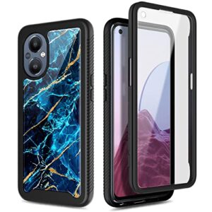 NZND Case for OnePlus Nord N20 5G with [Built-in Screen Protector], Full-Body Protective Shockproof Rugged Bumper Cover, Impact Resist Durable Phone Case (Marble Sapphire)