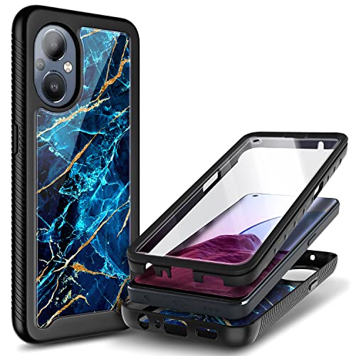 NZND Case for OnePlus Nord N20 5G with [Built-in Screen Protector], Full-Body Protective Shockproof Rugged Bumper Cover, Impact Resist Durable Phone Case (Marble Sapphire)