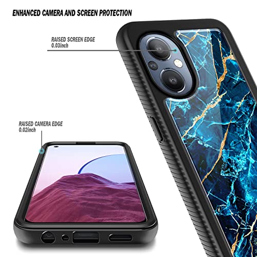 NZND Case for OnePlus Nord N20 5G with [Built-in Screen Protector], Full-Body Protective Shockproof Rugged Bumper Cover, Impact Resist Durable Phone Case (Marble Sapphire)