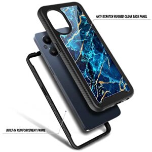 NZND Case for OnePlus Nord N20 5G with [Built-in Screen Protector], Full-Body Protective Shockproof Rugged Bumper Cover, Impact Resist Durable Phone Case (Marble Sapphire)