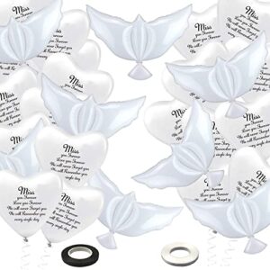 50 pcs white memorial balloons set 40 pcs memorial balloons 8 pcs peace dove balloons funeral remembrance balloons 2 rolls of ribbons for condolence funeral anniversary memorial services