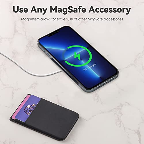 CloudValley Magnetic Card Wallet Designed for iPhone MagSafe, Stretchy Lycra Double Pocket Credit ID Card Holder Case for Back of iPhone 15/14 / 13/12 Series, Mag Safe Accessories - Black