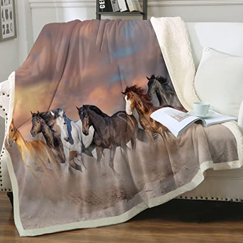 Sleepwish Wild Horses Fleece Blanket Horse Blanket Throw for Boys Men Horses Running at The Beach Print Sherpa Fuzzy Blanket for Couch Bed Throw TV Blanket Horse Lovers Gifts (Twin 60"x80")