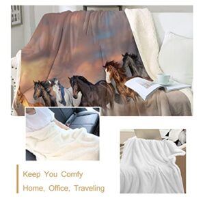 Sleepwish Wild Horses Fleece Blanket Horse Blanket Throw for Boys Men Horses Running at The Beach Print Sherpa Fuzzy Blanket for Couch Bed Throw TV Blanket Horse Lovers Gifts (Twin 60"x80")