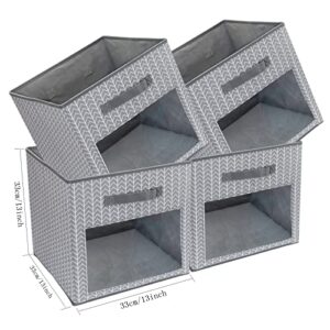 DOMEraax Cube Storage Bin 4 Pack with Clear window Large Boxes Basket with Handles Fabric Closet Organizer 13" x 13" x 13" Herringbone Pattern