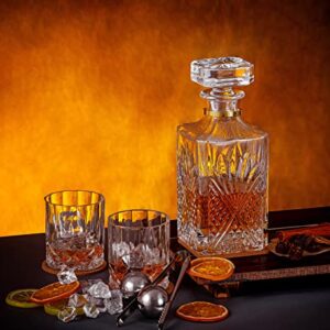 Decanter Set with Glasses,Crystal Whiskey Decanter Sets with Liquor Glasses and Whiskey Stones for Alcohol Hennessy Scotch Bourbon Gifts for Men,9 Pcs