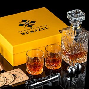 Decanter Set with Glasses,Crystal Whiskey Decanter Sets with Liquor Glasses and Whiskey Stones for Alcohol Hennessy Scotch Bourbon Gifts for Men,9 Pcs