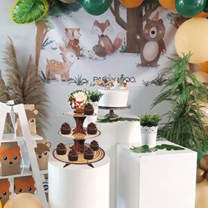 3 Tier Woodland Cupcake Stand, Woodland Baby Shower Decorations Jungle Animal Cupcake Tower for Wild One Boys Girls Woodland Forest Birthday Party Decor Supplies