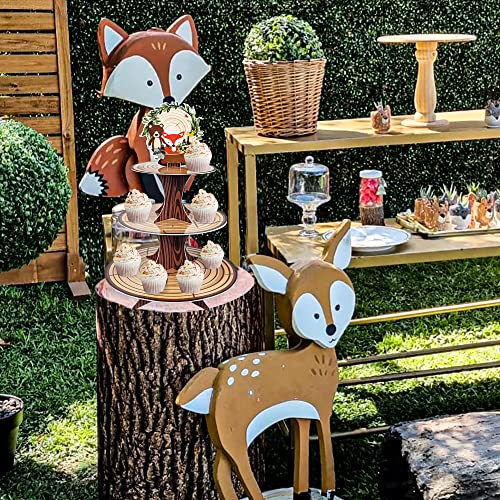 3 Tier Woodland Cupcake Stand, Woodland Baby Shower Decorations Jungle Animal Cupcake Tower for Wild One Boys Girls Woodland Forest Birthday Party Decor Supplies