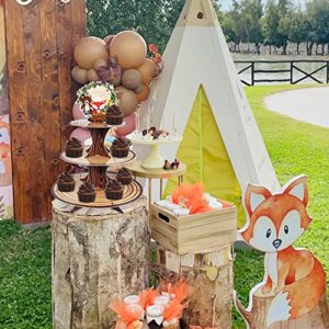 3 Tier Woodland Cupcake Stand, Woodland Baby Shower Decorations Jungle Animal Cupcake Tower for Wild One Boys Girls Woodland Forest Birthday Party Decor Supplies